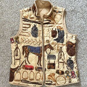 RARE VINTAGE RALPH LAUREN REVERSIBLE SILK QUILTED VEST - WOMEN'S LARGE - EQUESTR